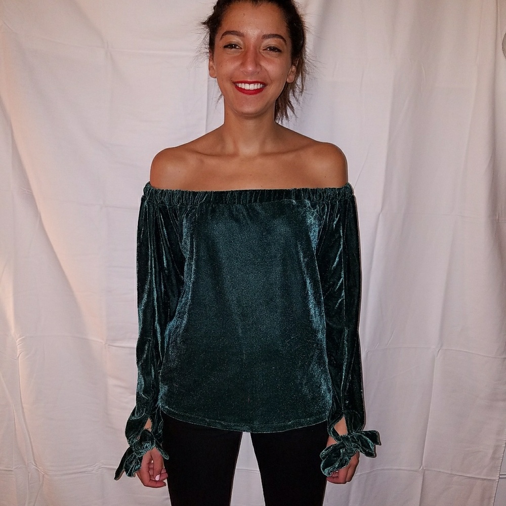 Off the Shoulder Green Velvet Top  by Villa